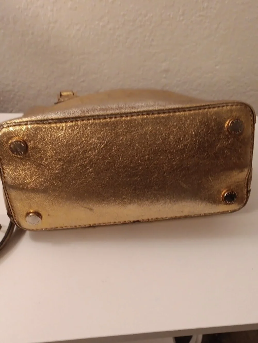 Michael Kors Small Metallic Gold Quilted Satchel with Shoulder Strap